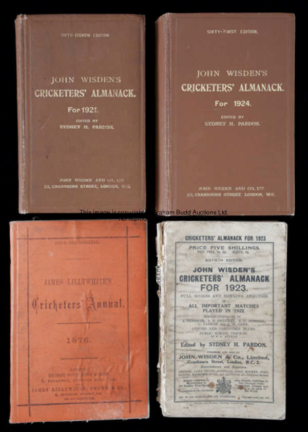 John Wisden's Cricketers' almanacks, original publisher's hardbacks for 1921 & 1924 and original pap...