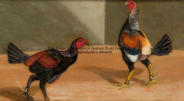 Attributed to Herbert Atkinson (died 1936) COCKFIGHTING (A SMALL SET OF FOUR) oil on millboard, each...