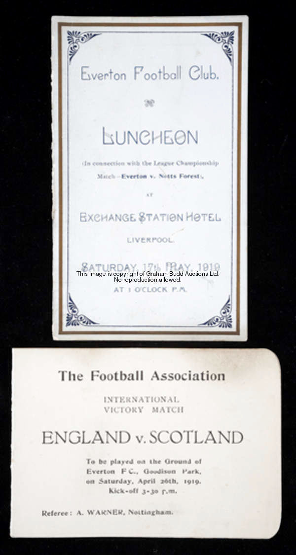 A Football Association itinerary for the England v Scotland Victory International played at Everton ...