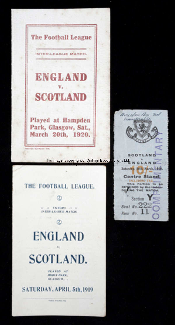 Two Football League Inter-League Match itineraries for England v Scotland games played at Ibrox Park...