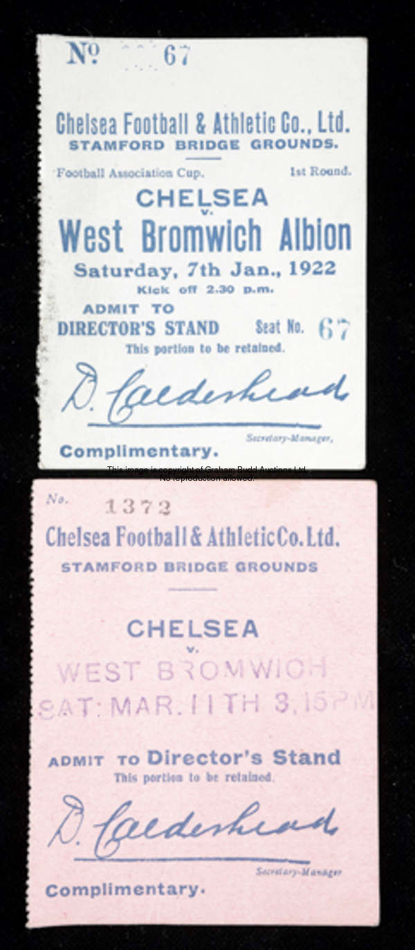 Two Chelsea v West Bromwich Albion match tickets season 1921-22, both games played at Stamford Bridg...