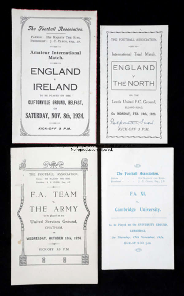 A group of four Football Association itineraries, i) International Trial Match England v The North p...