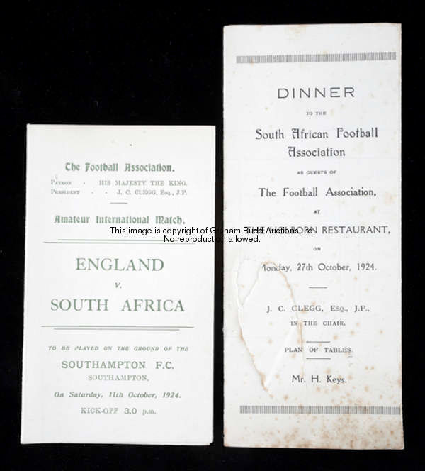 A Football Association itinerary for the England v South Africa amateur international match played a...