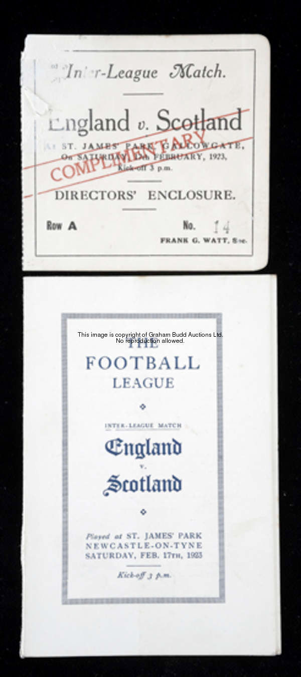 A ticket and a Football League itinerary for the England v Scotland Inter-League Match played at New...