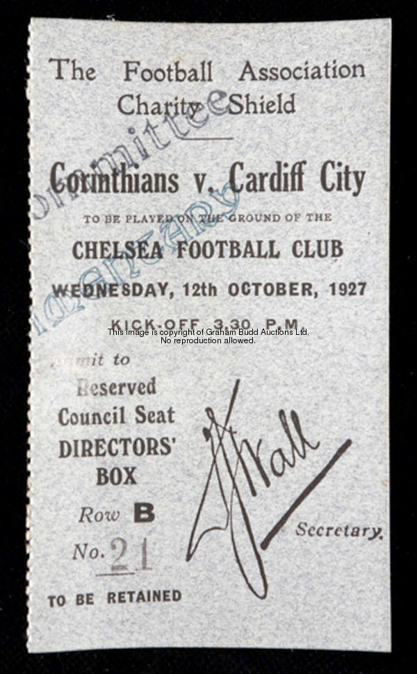 A ticket stub for the F.A. Charity Shield Corinthians v Cardiff City played at Chelsea FC 12th Octob...