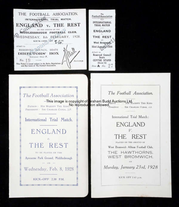 Two tickets and two Football Association itineraries for the England v The Rest International Trial ...