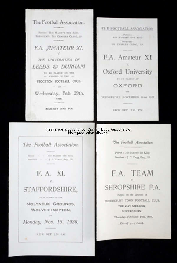 A group of four Football Association itineraries, i) F.A. XI v Staffordshire played at Wolverhampton...