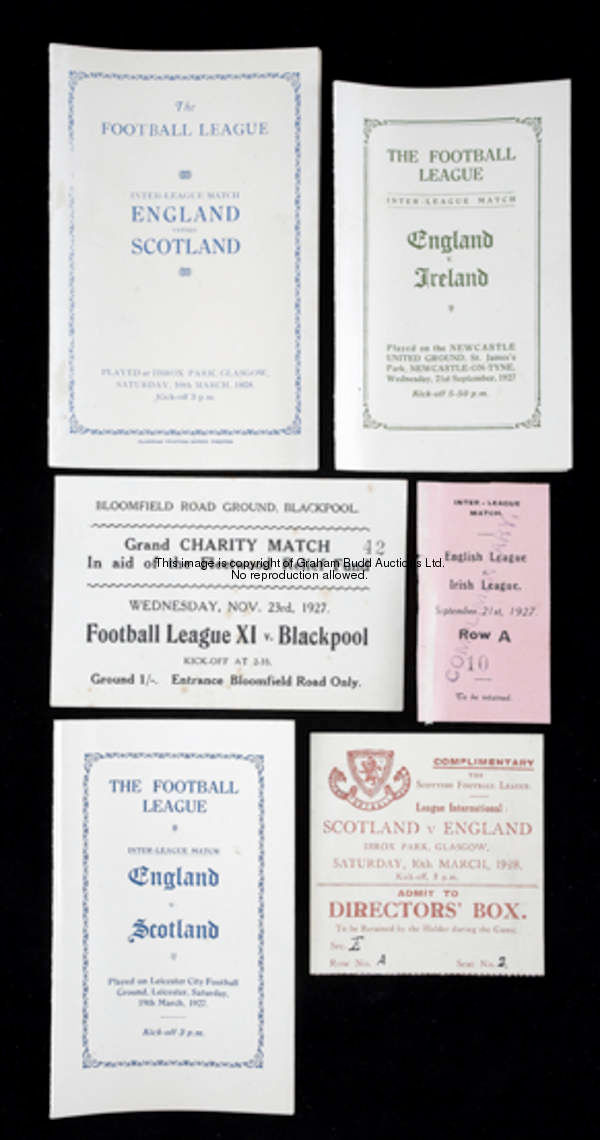 Football League itineraries and tickets, three itineraries for England Inter-League matches v Scotla...