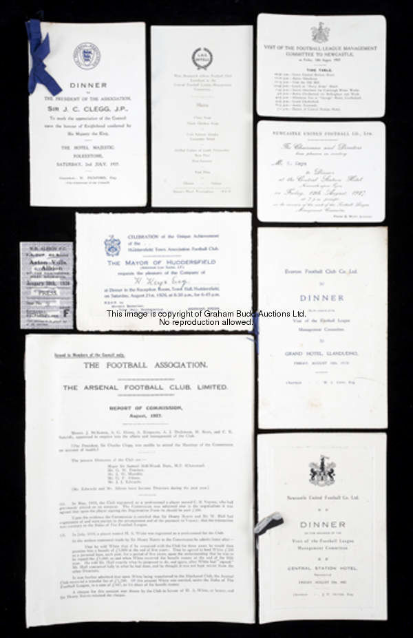 Harry Keys memorabilia, a timetable, invitation and menu for a Newcastle United dinner on the occasi...