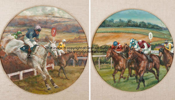 Claire Eva Burton (born 1955) 1989 CHELTENHAM GOLD CUP; 1986 SUSSEX STAKES (A PAIR) both signed, oil...