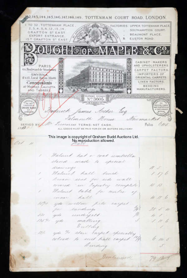 Fred Archer's Maple & Co account bill for the furnishing of Falmouth House at Newmarket in 1882 and ...