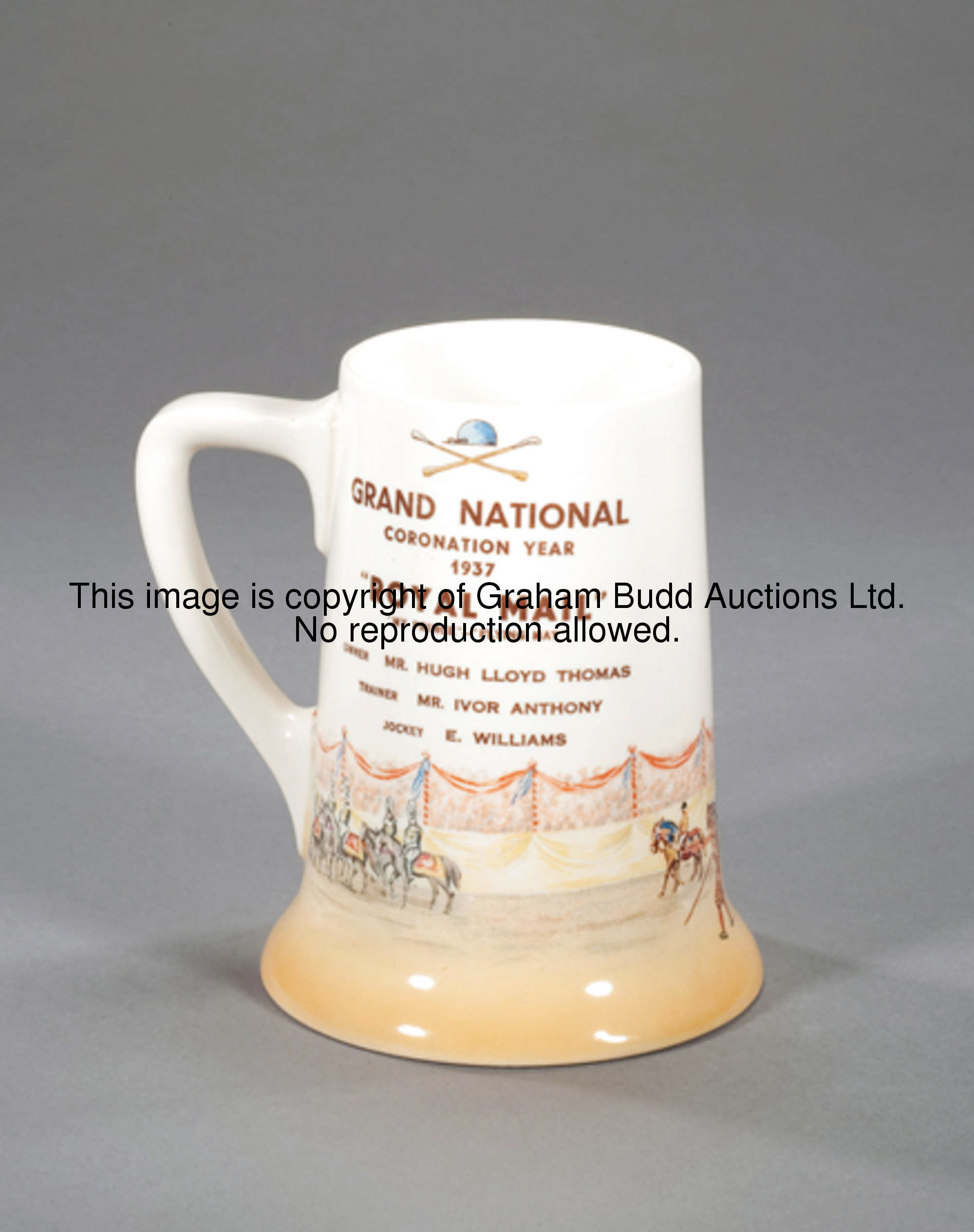 A Royal Doulton limited edition tankard commemorating the Grand National in Coronation Year 1937, wi...