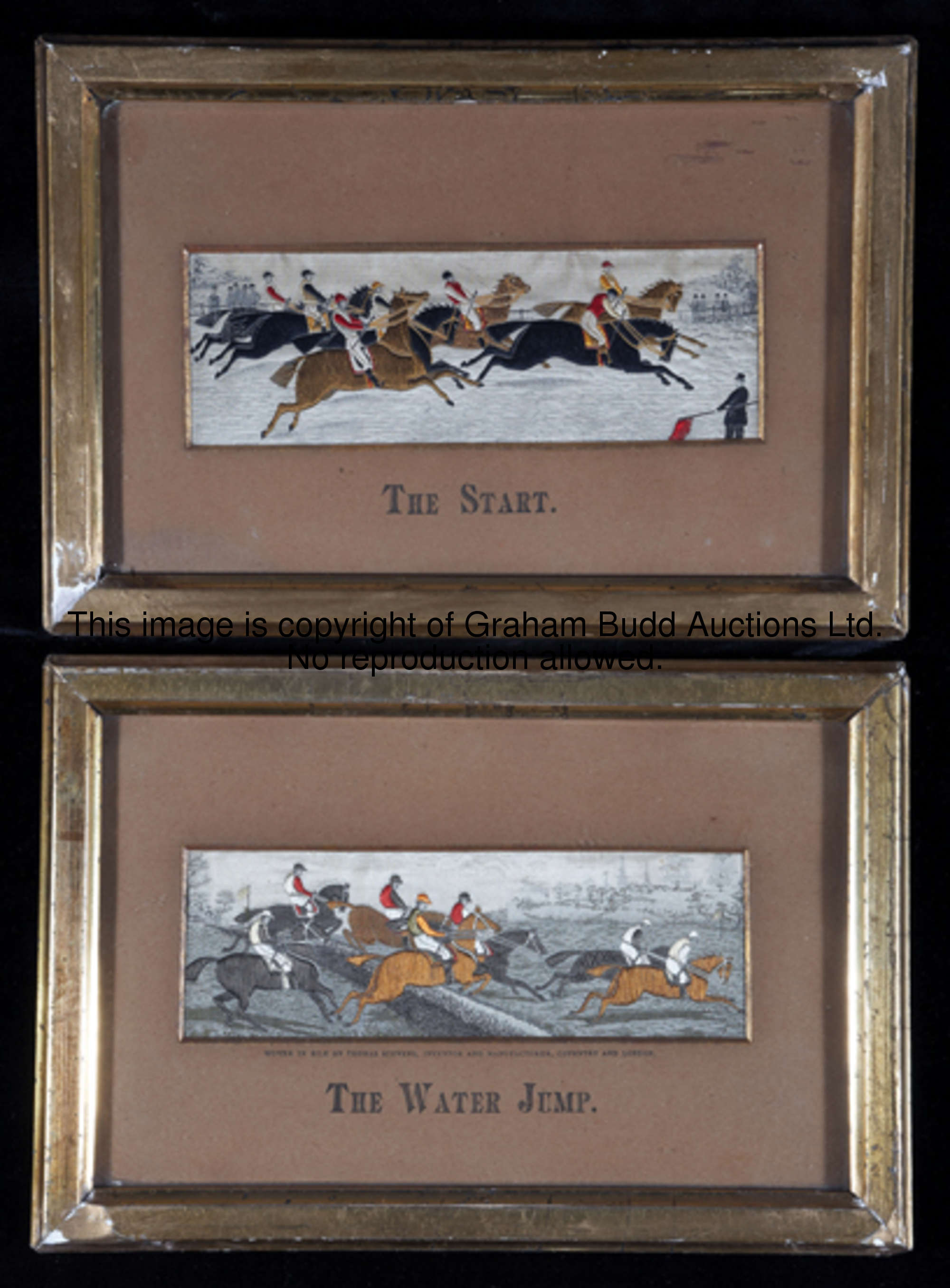 Two racing stevengraphs, Victorian woken silk pictures by Thomas Stevens of Coventry titled ''The St...