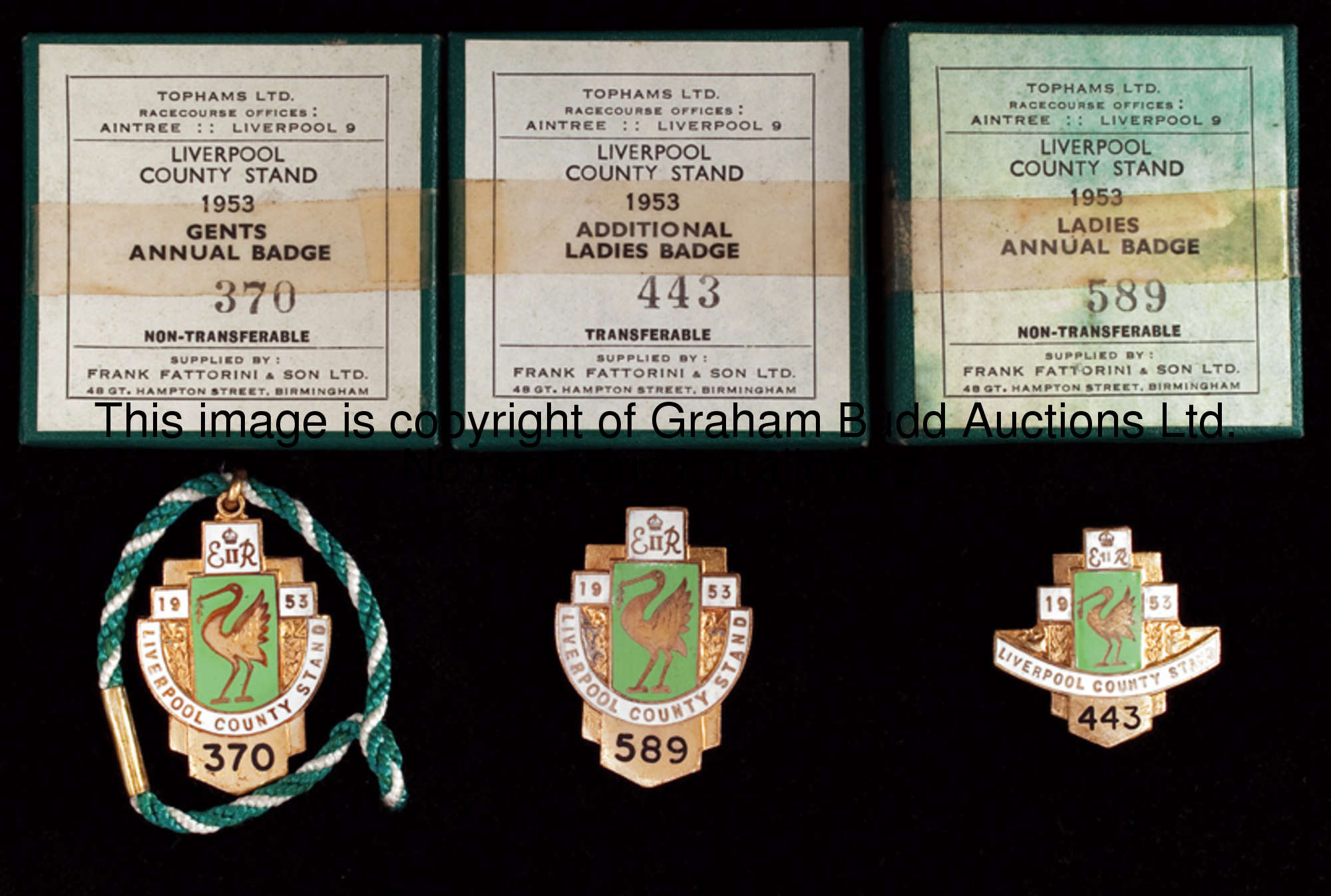 A fine collection of Aintree members' badges, all in original cardboard boxes, gent's, lady's and ad...