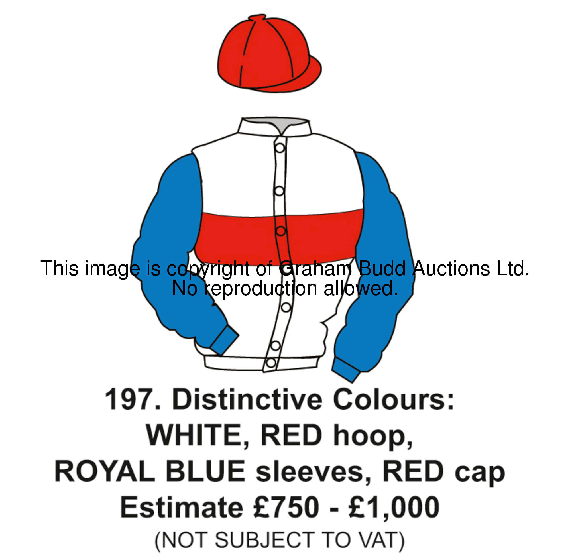 WHITE, RED hoop, ROYAL BLUE sleeves, RED cap