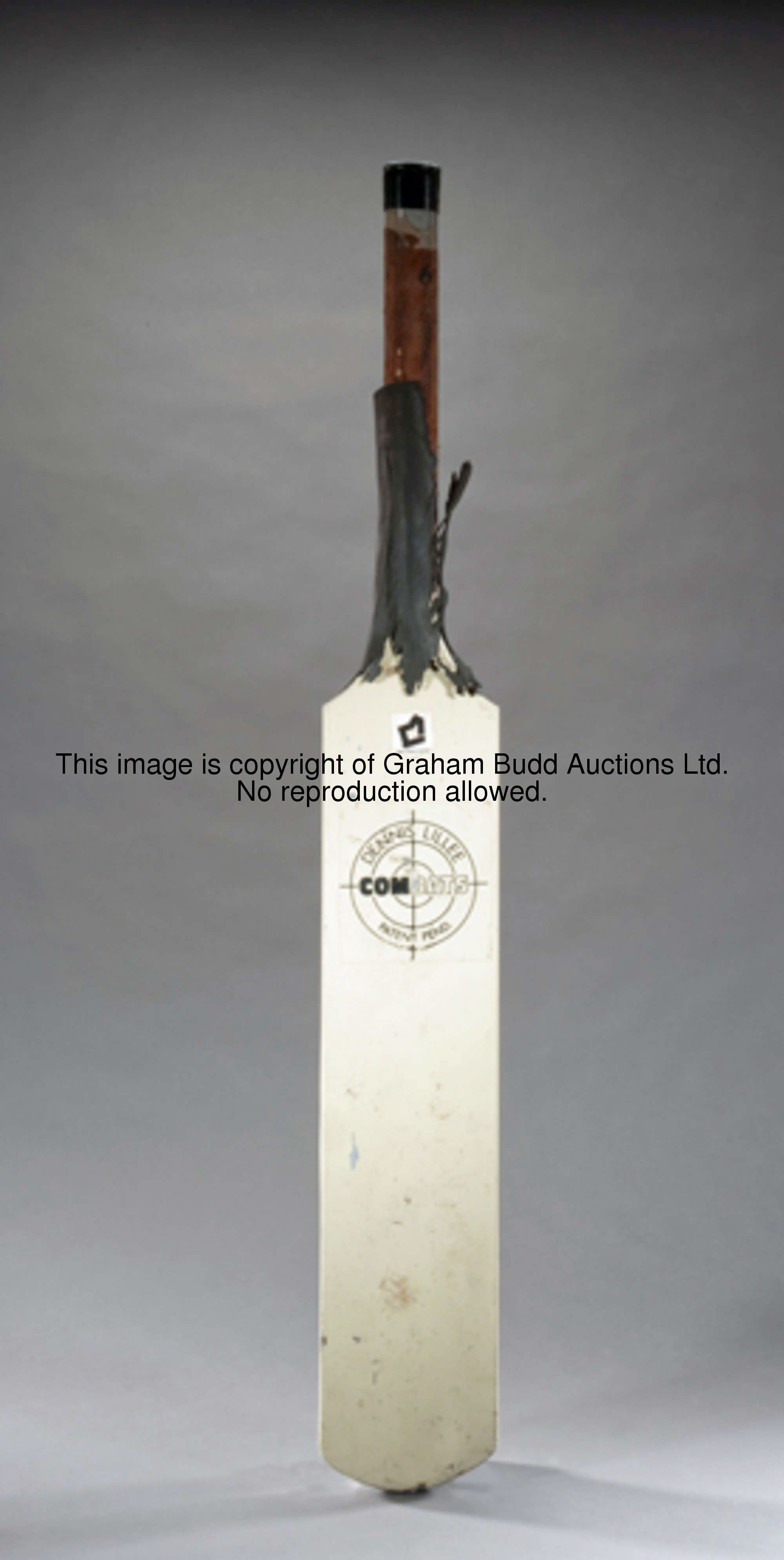 A Dennis Lillee aluminium 'ComBat' cricket bat circa 1979, Australian manufacture, featuring crossed...