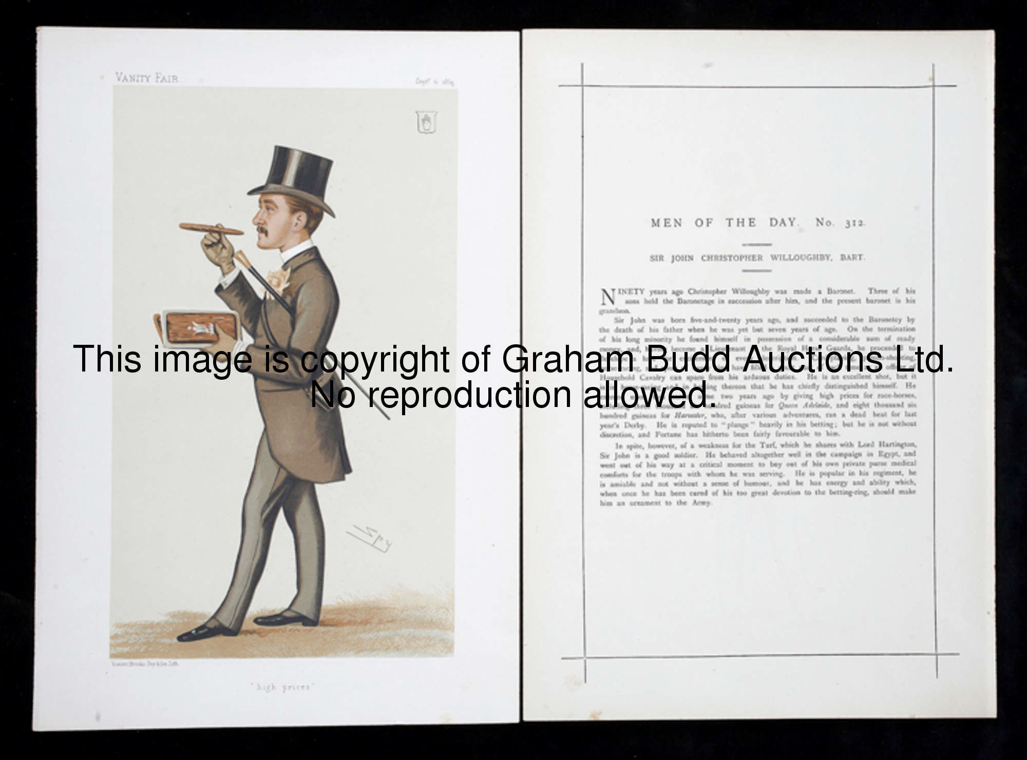 A collection of 30 Vanity Fair prints of Turf celebrities from the Men of the Day Series, unframed, ...