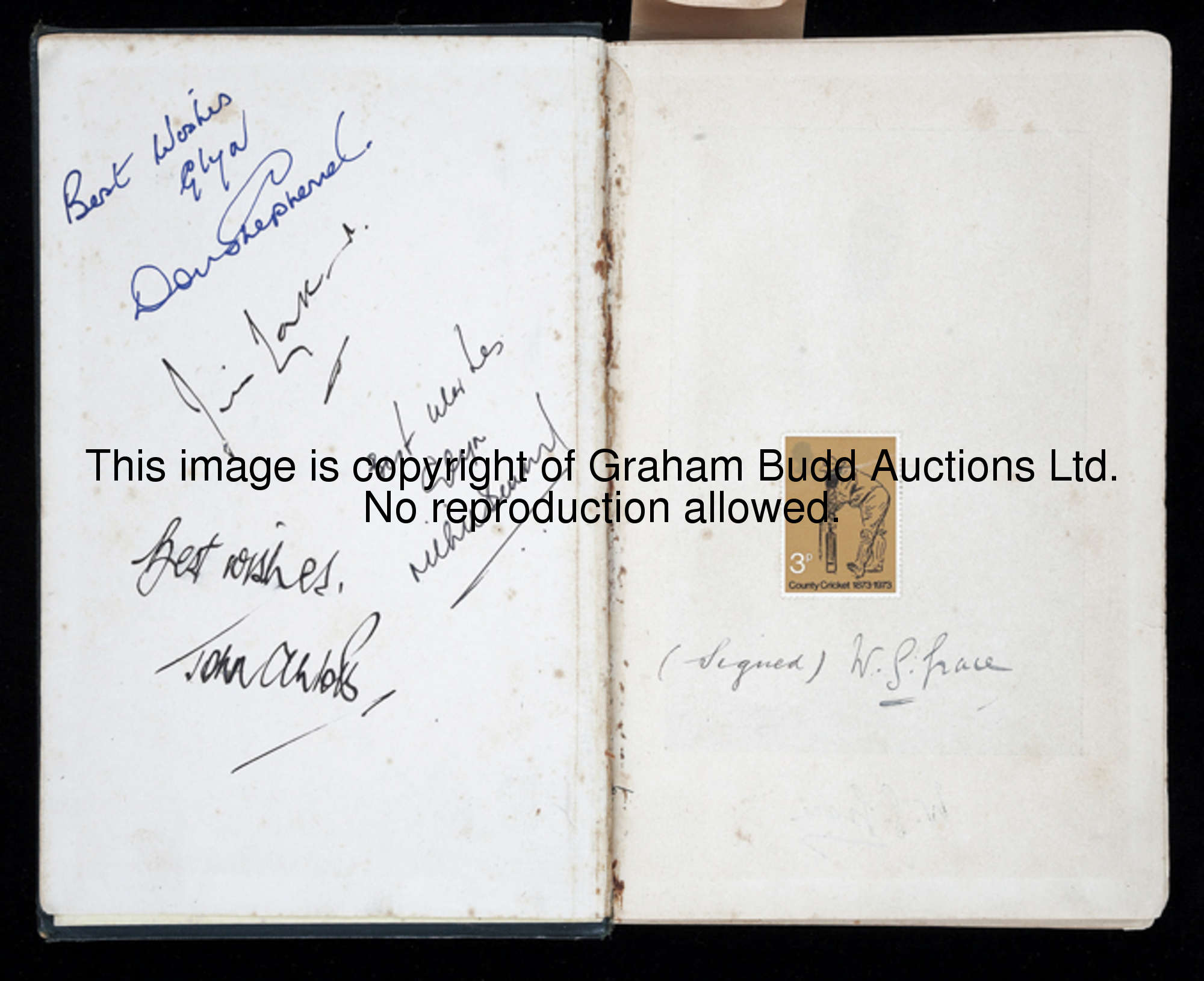 A signed copy of Cricket by W.G. Grace, signed in ink by Grace on the right-hand front end paper, be...