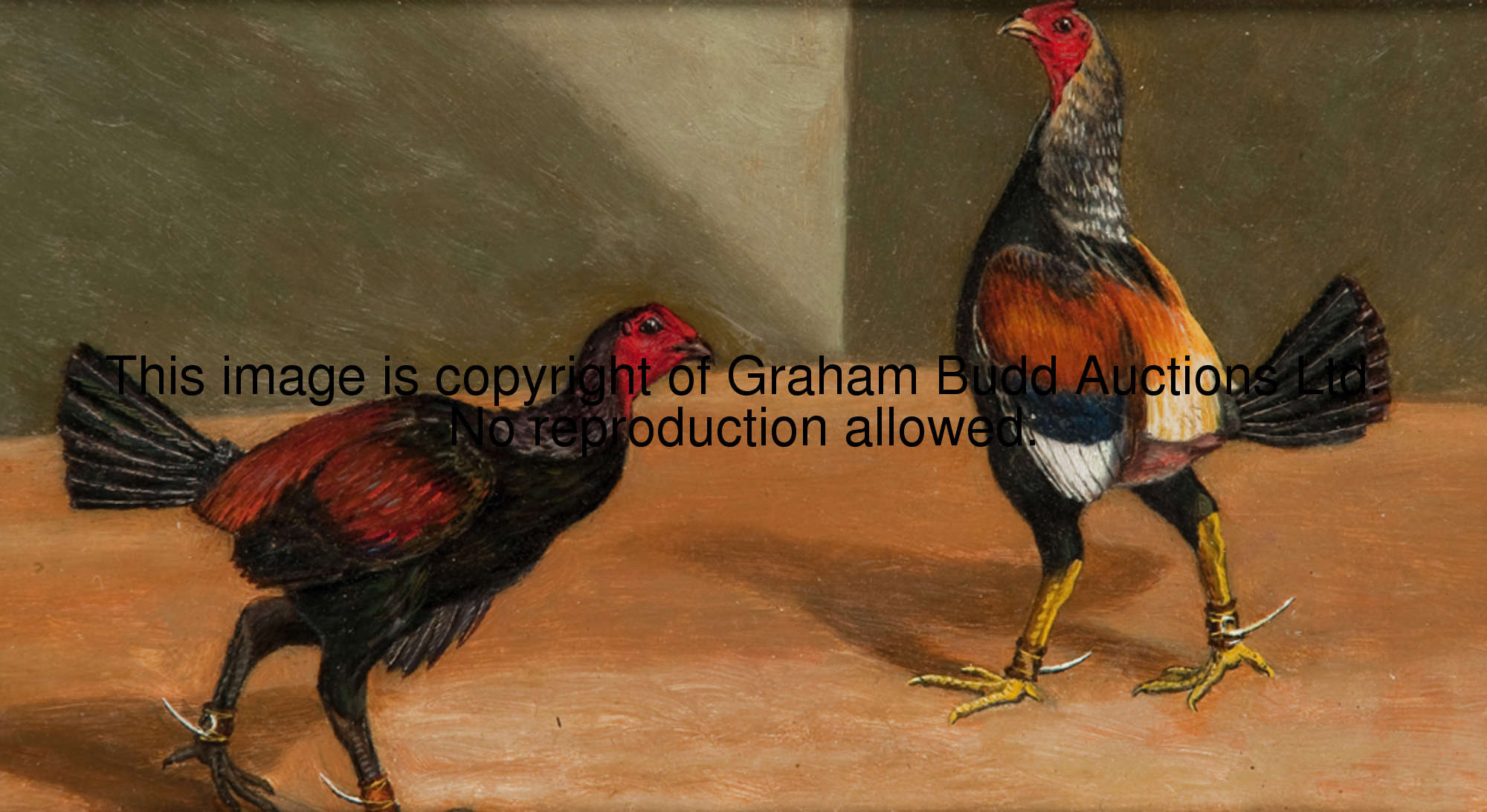 Attributed to Herbert Atkinson (died 1936) COCKFIGHTING (A SMALL SET OF FOUR) oil on millboard, each...