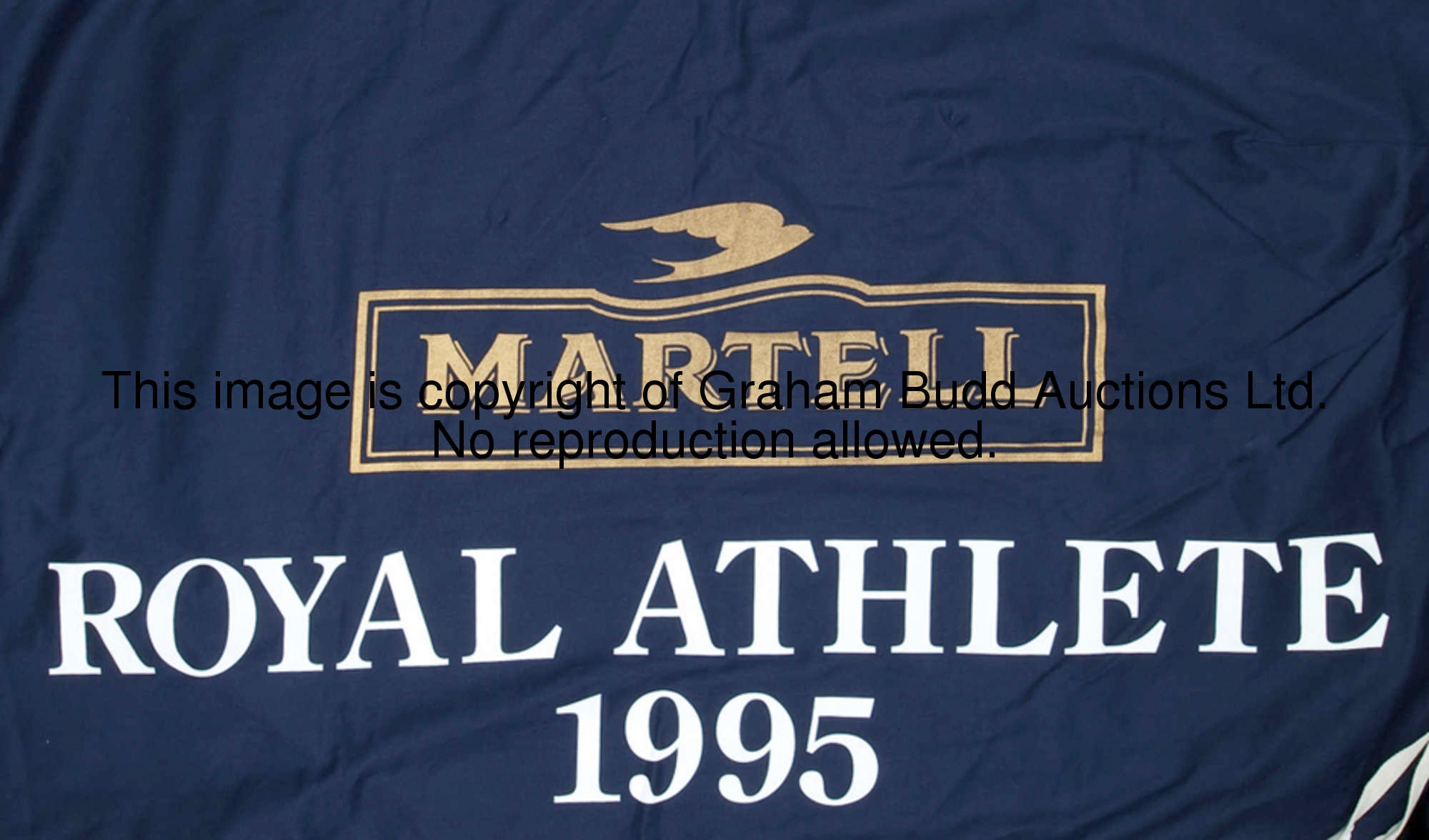Royal Athlete's Grand National 'Parade of Champions' blanket, dark blue, Martell sponsor's logo and ...