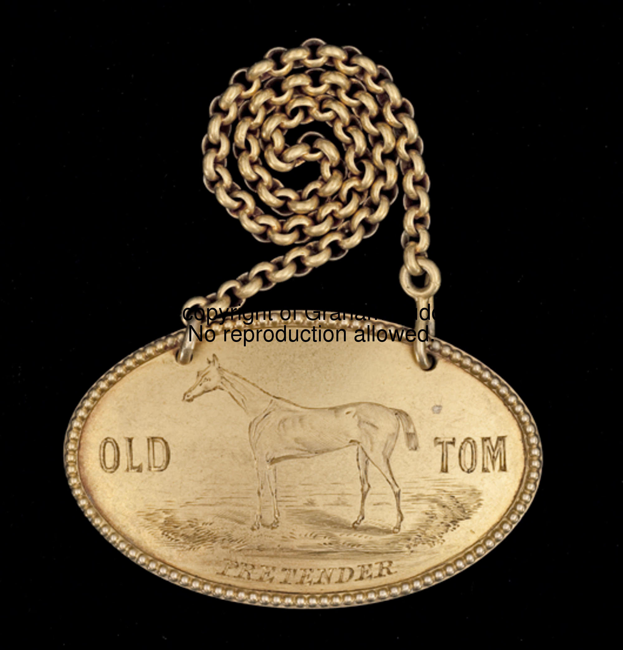 An 18ct. gold decanter label presented to the racehorse trainer Thomas Dawson to commemorate the vic...
