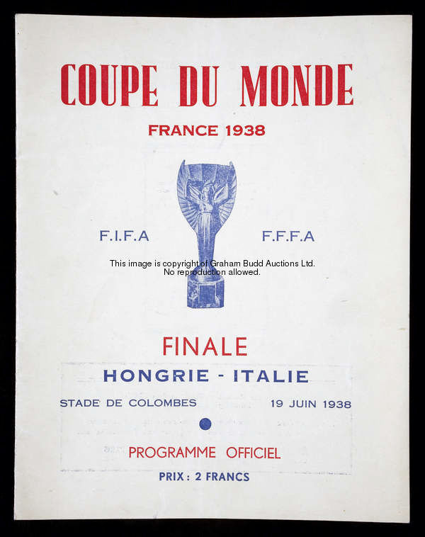 1938 World Cup final programme Hungary v Italy, played at the Stade De Colombes 19th June 1938