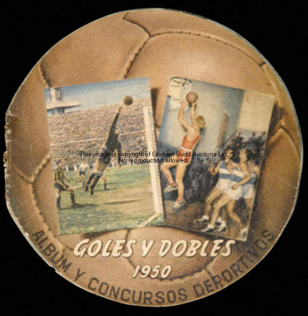 A Brazilian 1950 souvenir sporting sticker album titled Goles y Dobles, mainly football content incl...