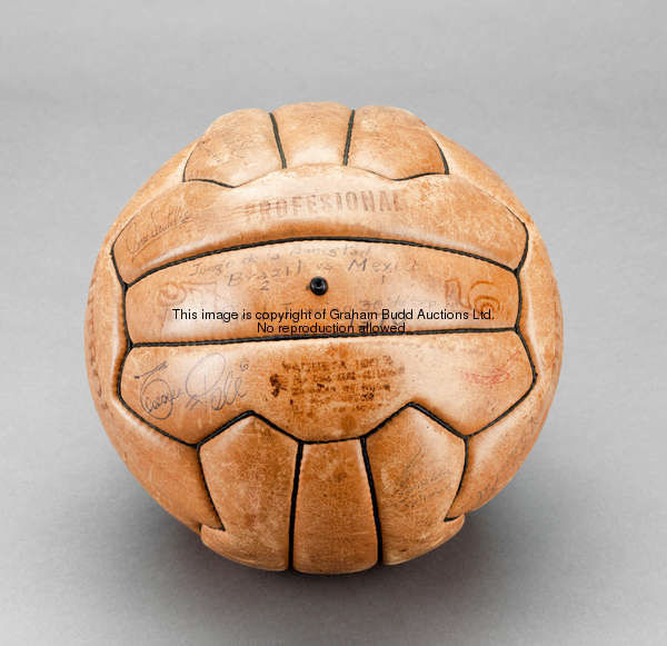 A leather football signed on the occasion of the Brazil v Mexico international match 30th September ...