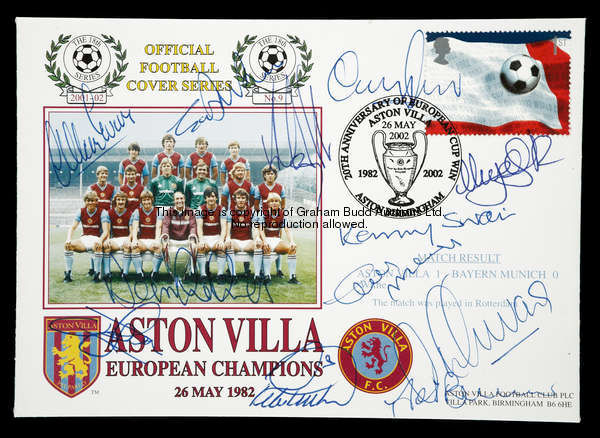 A signed Aston Villa 20th anniversary European Champions postal cover, published in 2002 and signed ...