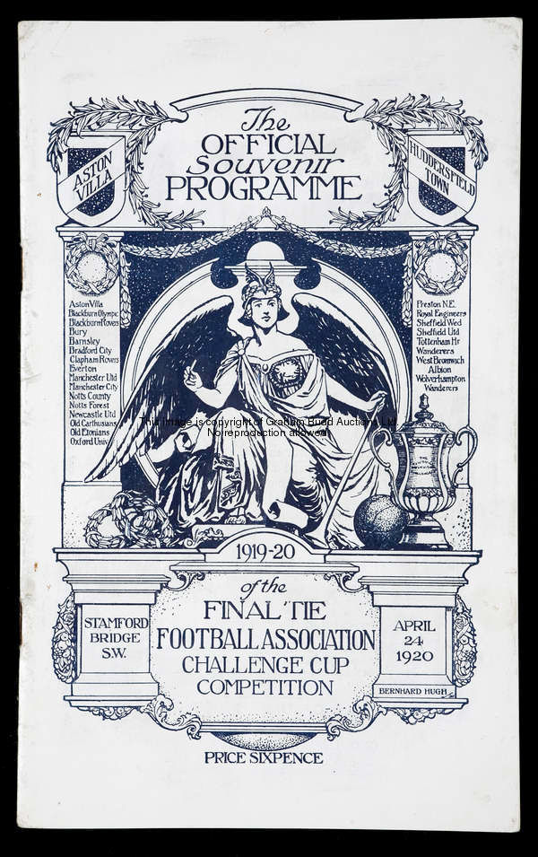 F.A. Cup final programme Aston Villa v Huddersfield Town played at Stamford Bridge 24th April 1920