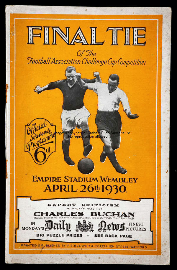 F.A. Cup final programme Arsenal v Huddersfield Town 26th April 1930 