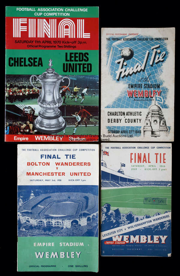 F.A. Cup final programmes, for 1946, 1949-1952, 1956, 1958-1960, 1962-1965, 1967-1989, including a r...