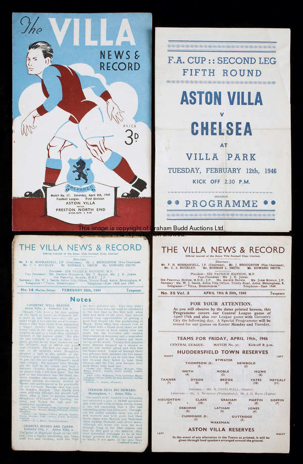 44 Aston Villa home programmes dating mostly dating between 1944 and 1950, 10 wartimes, 16 from seas...