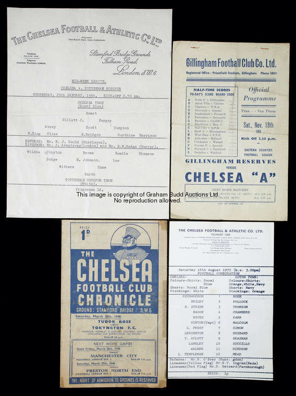 A collection of 519 Chelsea reserves home programmes dating between the 1940s and the 2000s, the lot...