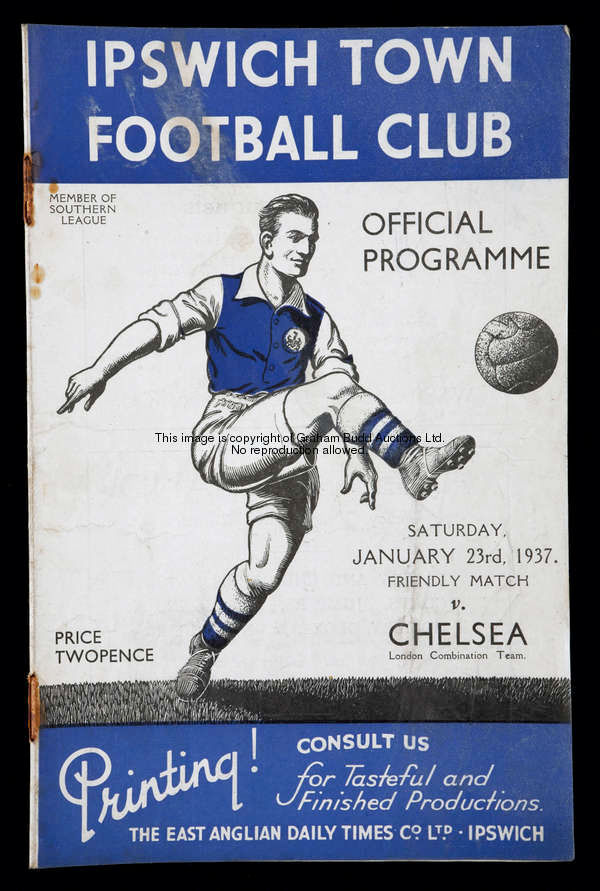 Ipswich Town v Chelsea friendly programme 23rd January 1937, Chelsea fielding their London Combinati...