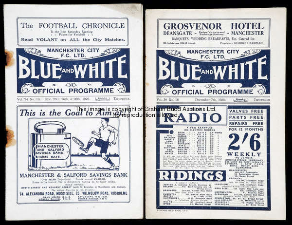 Two Manchester City v Aston Villa programmes, 1929-30 combined programme also featuring City's reser...