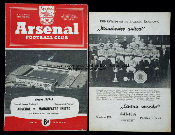 Red Star Belgrade v Manchester United programme 5th February 1958, sold together with Arsenal v Manc...