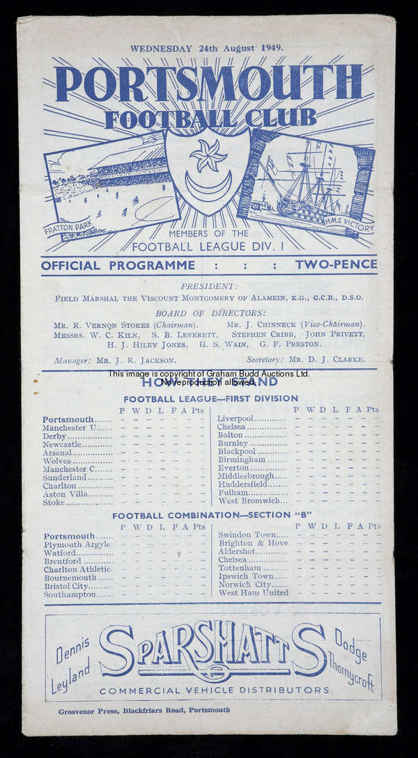A complete set of 21 Portsmouth League homes from the 1949-50 Championship winning season