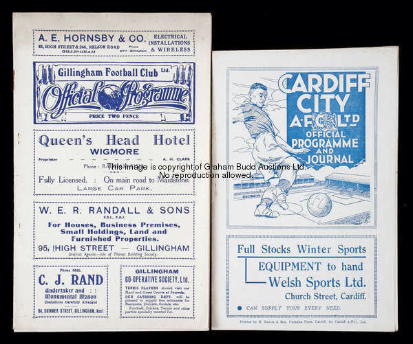Two pre-war Queen's Park Rangers away programmes, at Cardiff City 10.10.36 and at Gillingham 6.3.37