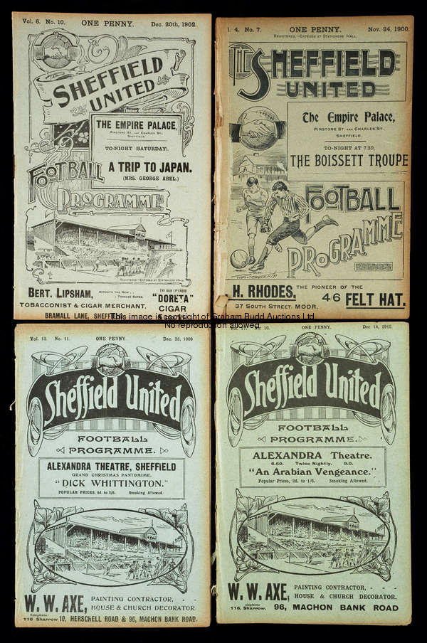 Four Sheffield United v Aston Villa programmes, 1900-01, 1902-03, 1909-10 & 1912-13, ex-binder 