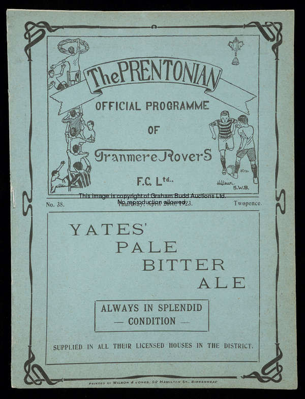 Tranmere Rovers v New Brighton programme 26th April 1923, Liverpool Senior Cup semi-final  As New Br...