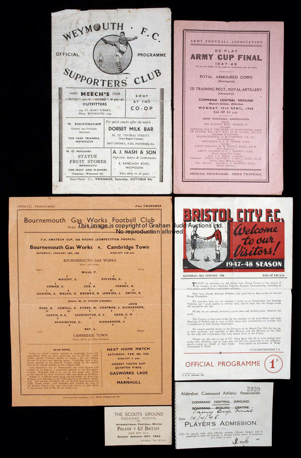 An unusual collection of programme relating to the playing days of Corporal A. Jackson of R.A.C. Bov...