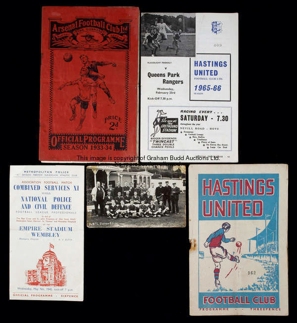 21 football programmes, including a pre-war Arsenal, Combined Services v National Police and Civil D...