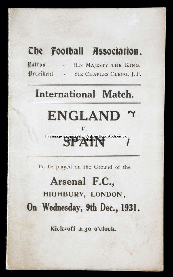 An official Football Association itinerary for the England v Spain international match played at Ars...