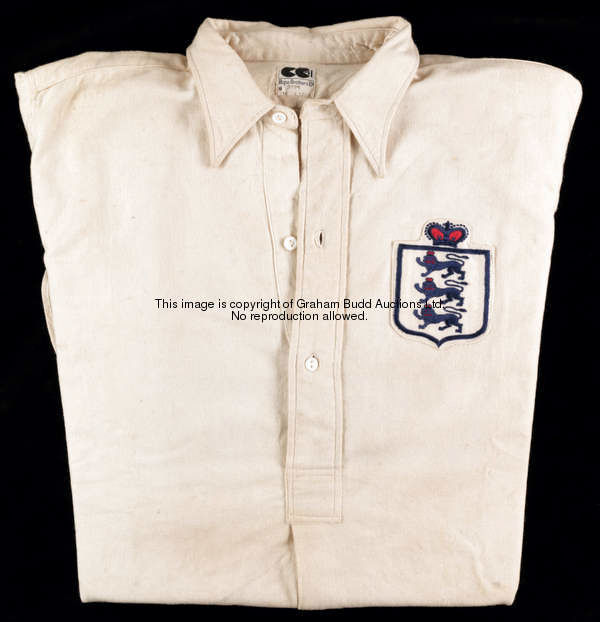 Henry Cockburn: a white England No.6 international shirt circa 1946-48, by Hope Brothers Ltd, long-s...