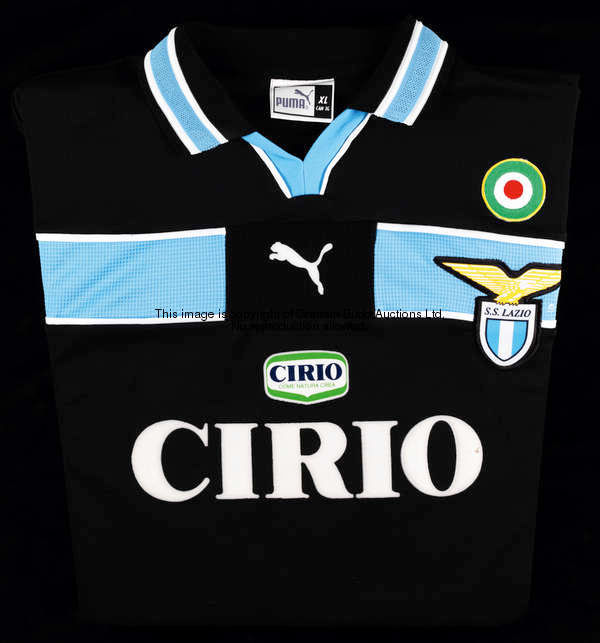 Roberto Mancini: a black Lazio No.10 away jersey, long-sleeved, Lega Calcio flash, the reverse lette...