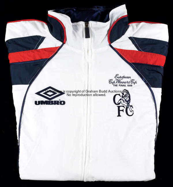 A white Chelsea 1998 European Cup Winners' Cup final track suit top, inscribed EUROPEAN CUP WINNERS ...