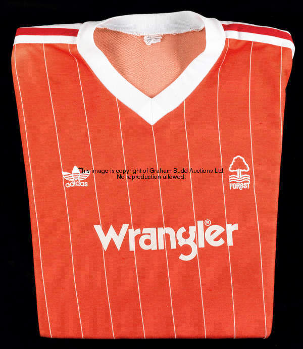 A pair of Nottingham Forest home and away jerseys circa 1982-84, a red home No.3, long-sleeved; and ...