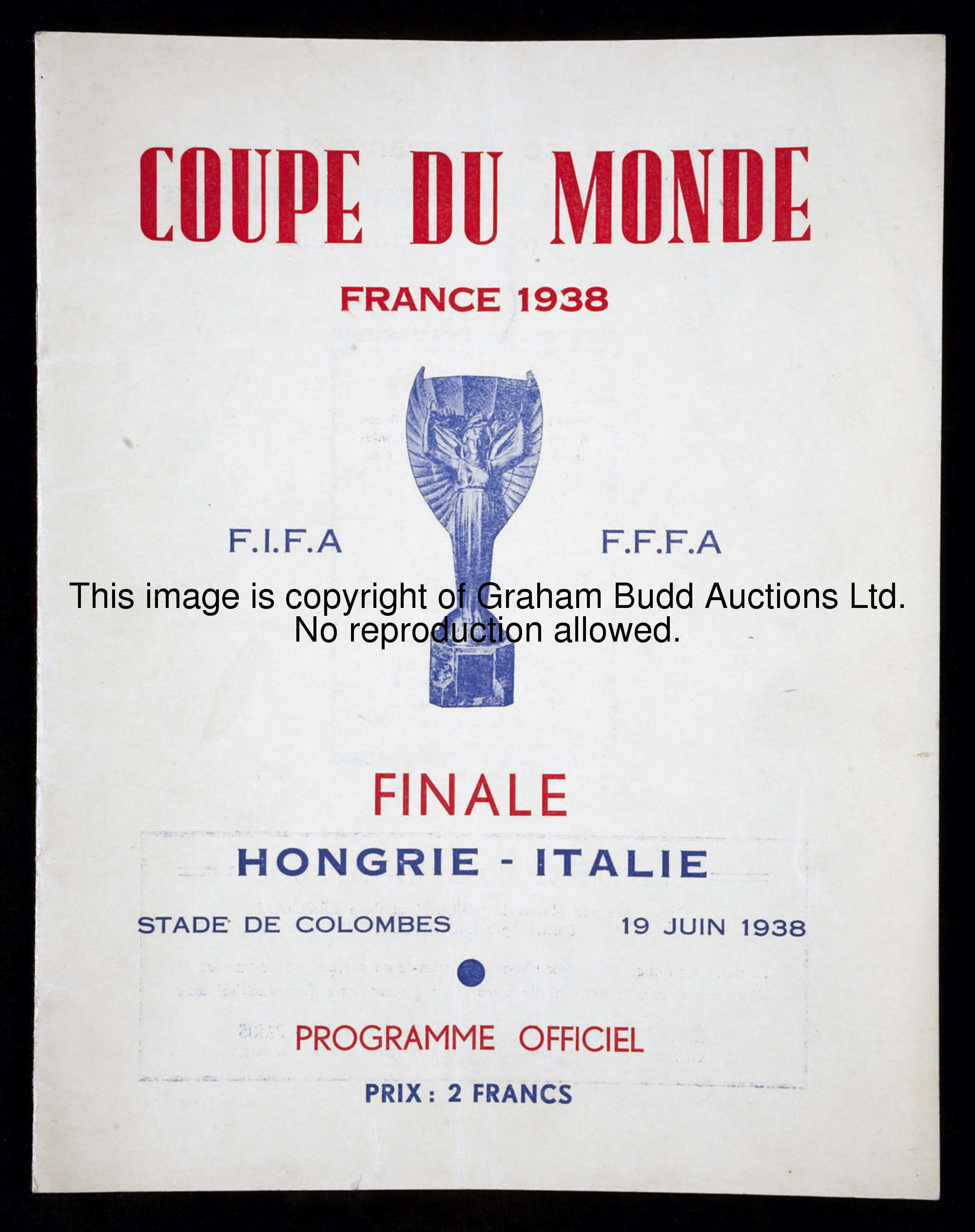 1938 World Cup final programme Hungary v Italy, played at the Stade De Colombes 19th June 1938