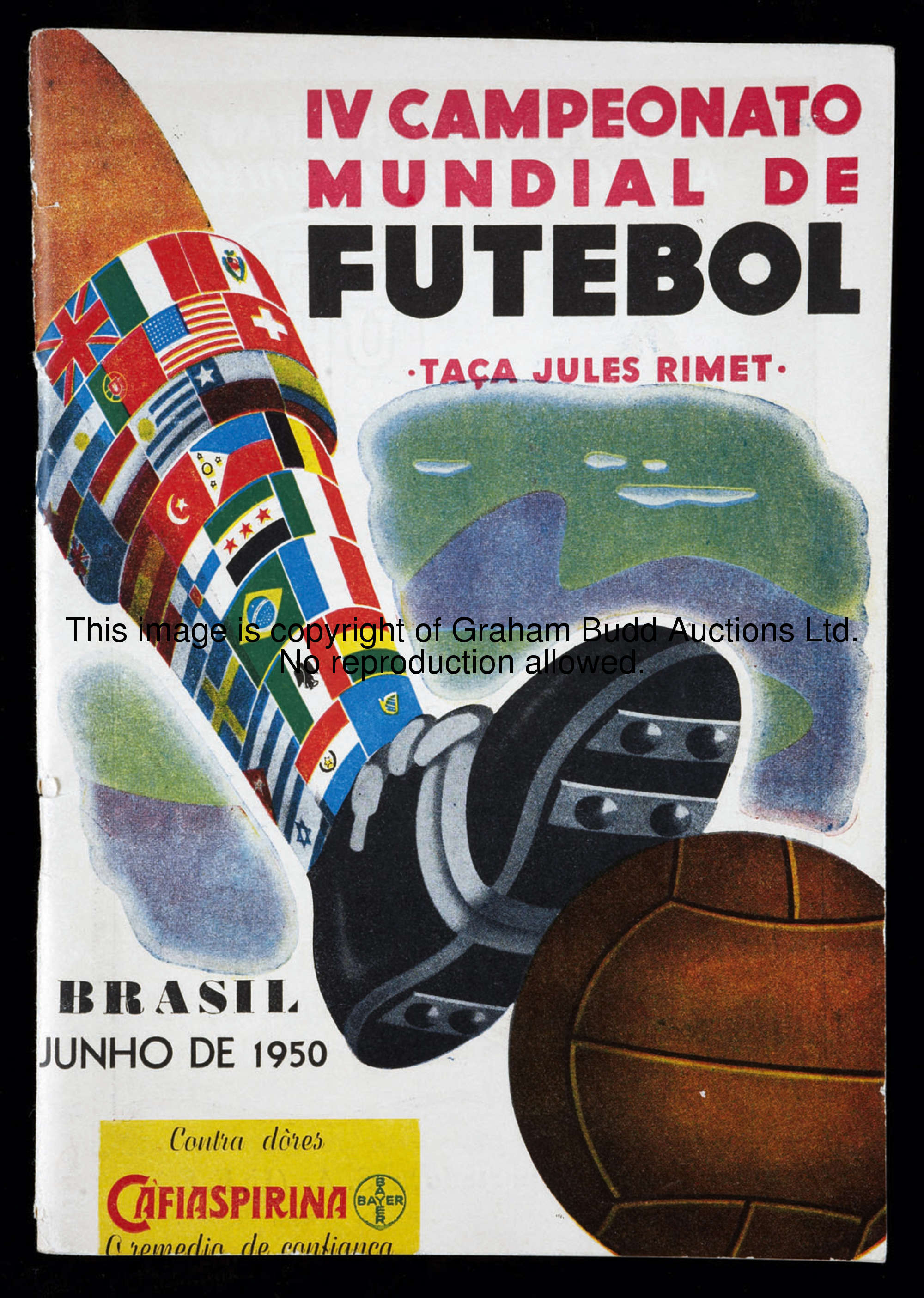 A programme for England's first ever match at a World Cup finals v Chile at the Maracana in Rio de J...